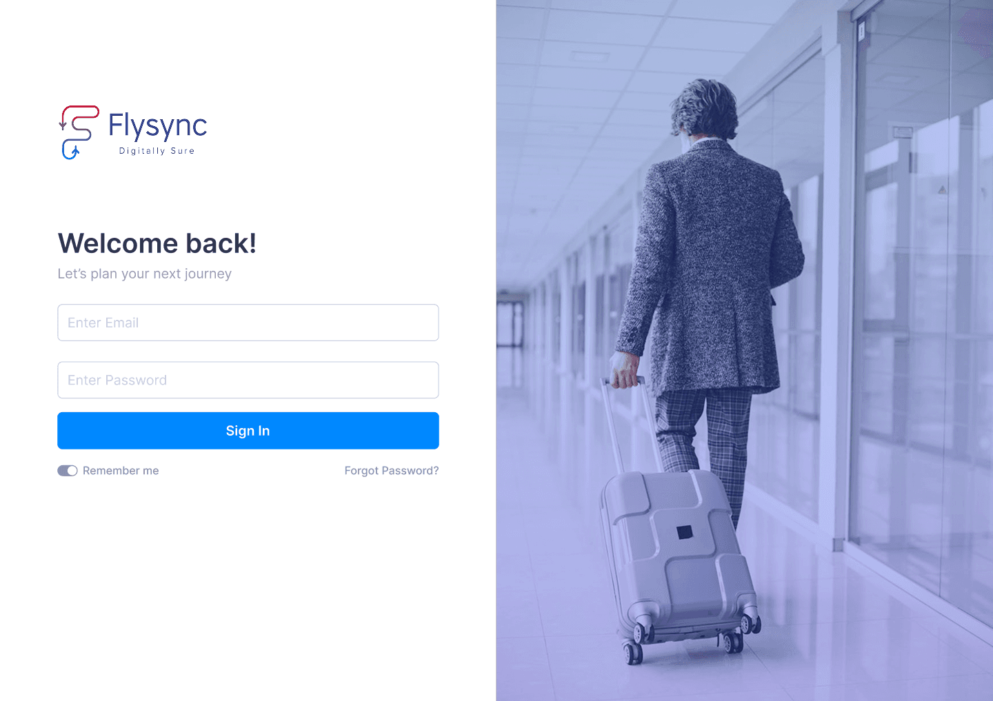 Flysync Corporate Booking Portal sign-in screen